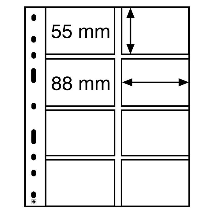 Hojas protectoras de plástico  Optima, 8 divisiones, transparente, Pack de 10 unidades