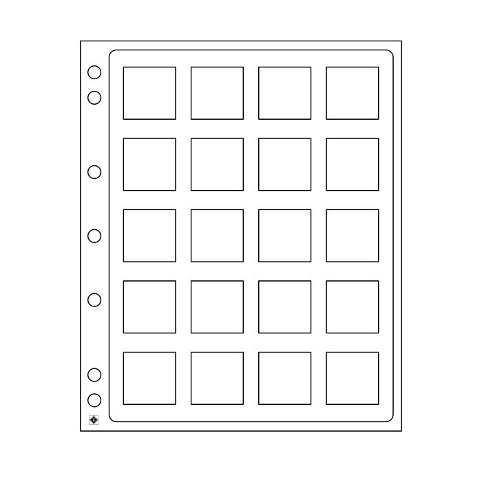 Hojas para monedas Encap, transparentes para 20 cápsulas de  monedas Quadrum 50 x 50 mm