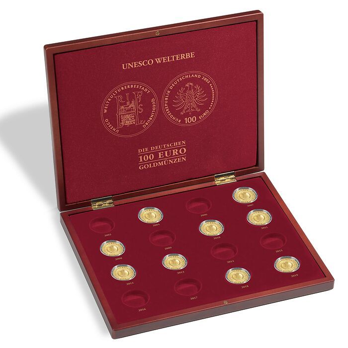 Volterra Uno - Estuche para 16 monedas de oro de 100 Euro «UNESCO» en cápsulas originales