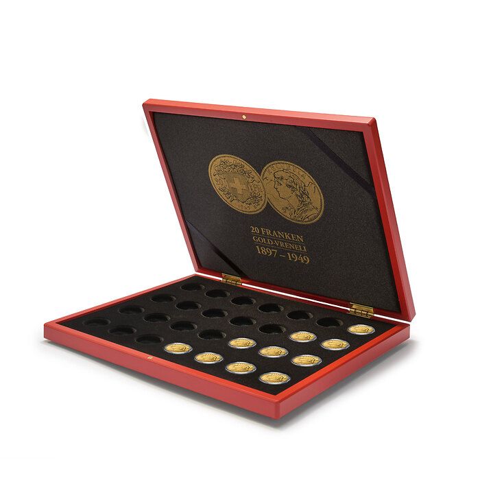 Volterra Uno - Estuche para 28 monedas de oro Vreneli (20 CHF) en cápsulas