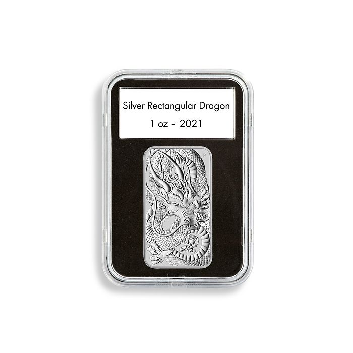 Cápsulas QUICKSLAB 47,6 x 27,6 mm para 1 oz. Rectangular Dragon plata, paquete de 5